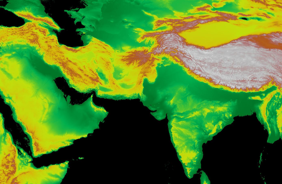 Layers show land elevation around the world, measured in meters.