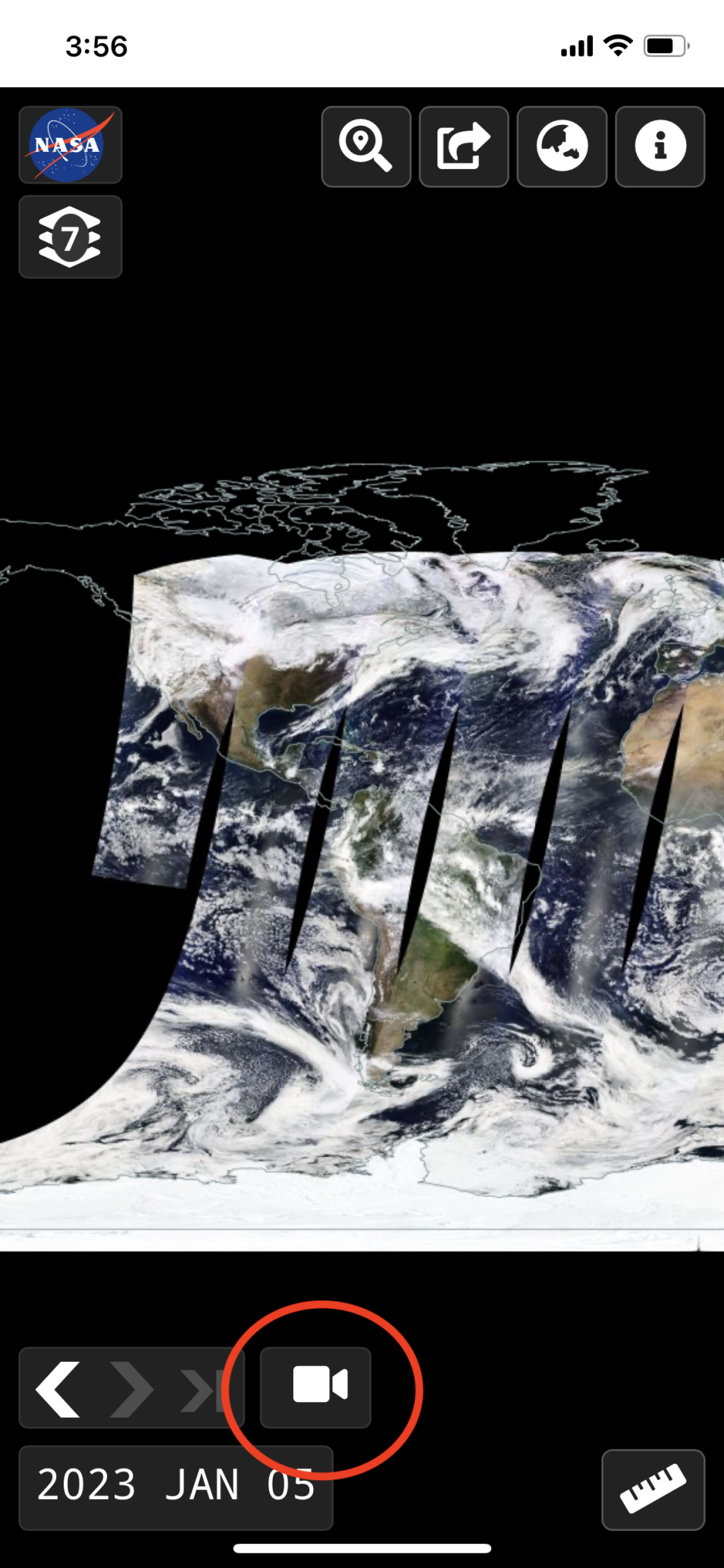 Screenshot of Worldview app animate image button
