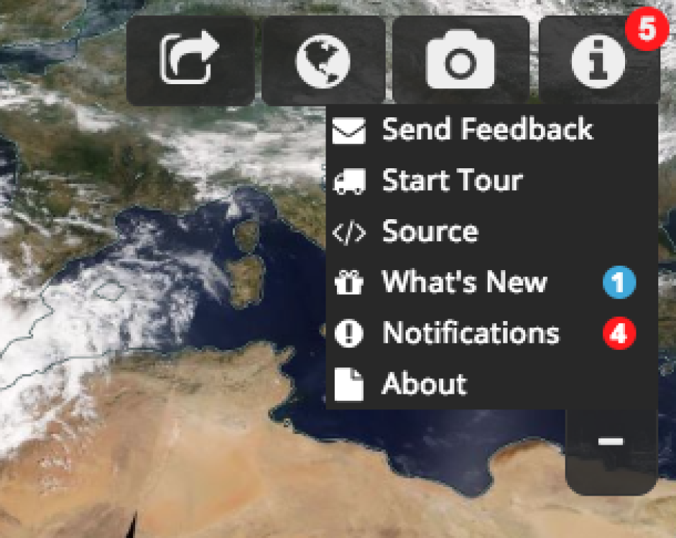 Screenshot of the Worldview information icon list