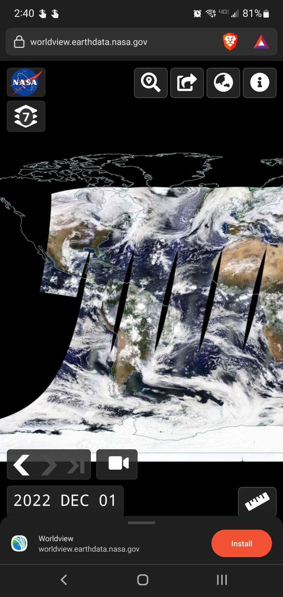 Screenshot of Worldview app install button