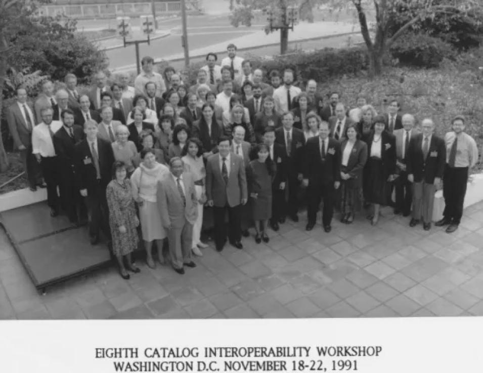 Group photo from the 1991 Catalog Interoperability Workshop