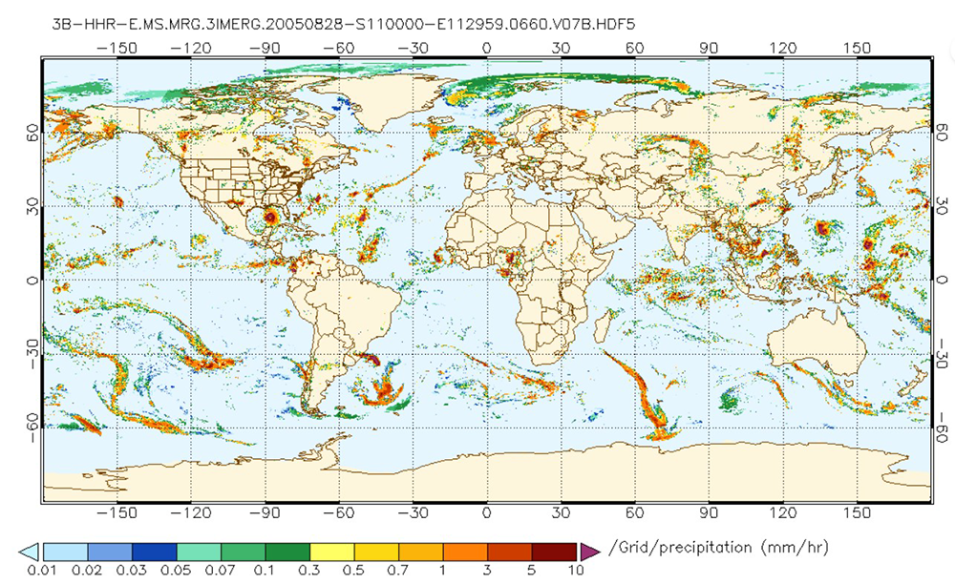 This data visualization from IMERG shows global participation on August 28, 2005.