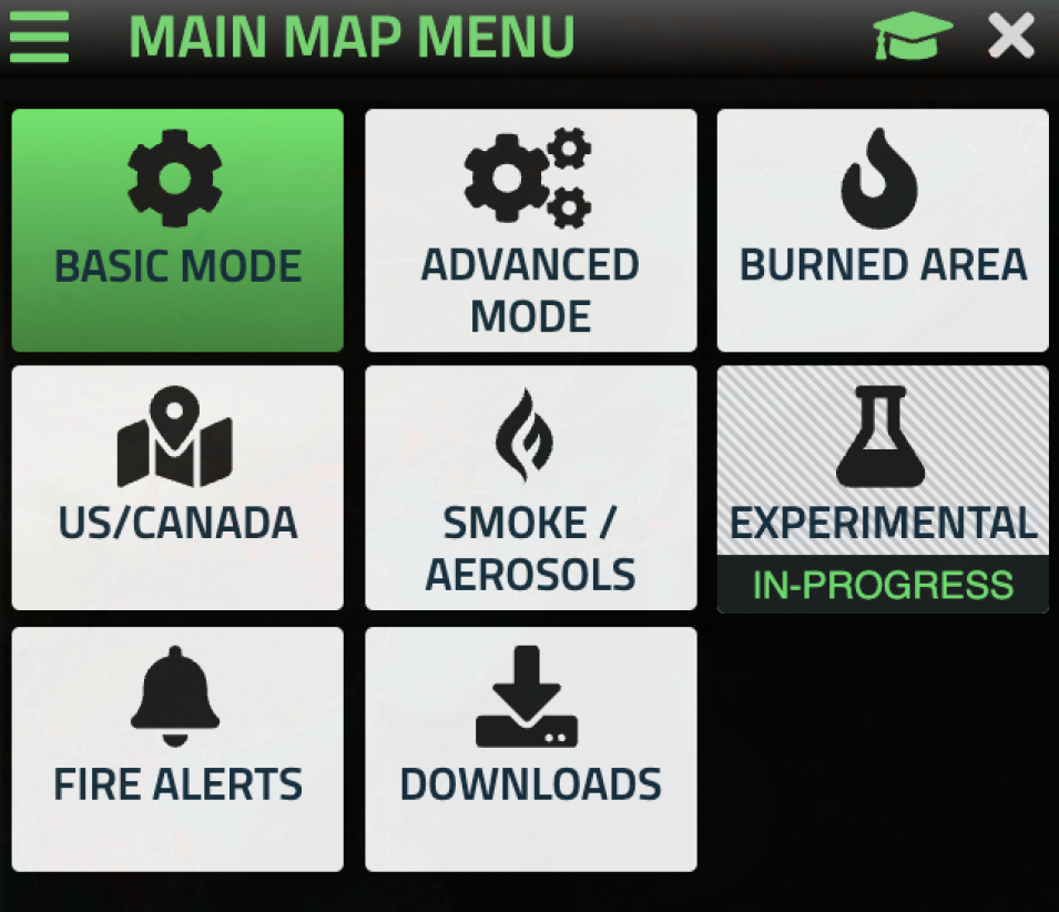 grid with 8 squares labeled with FIRMS menu elements and icons