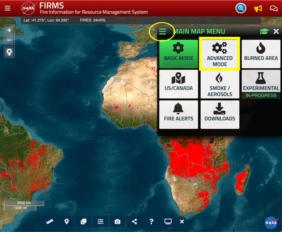 firms main map menu showing selections