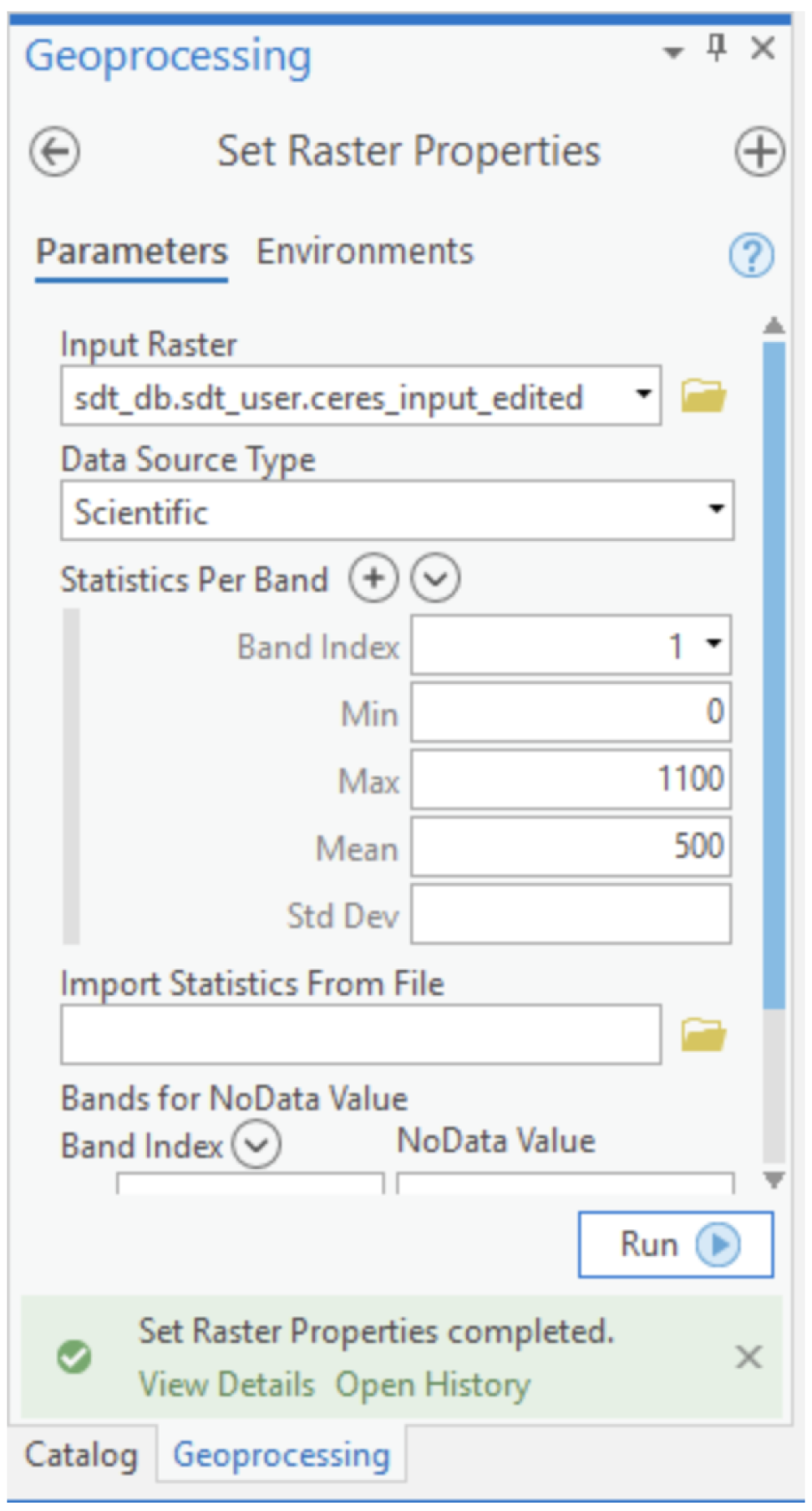 screenshot of geoprocessing with tables and entries