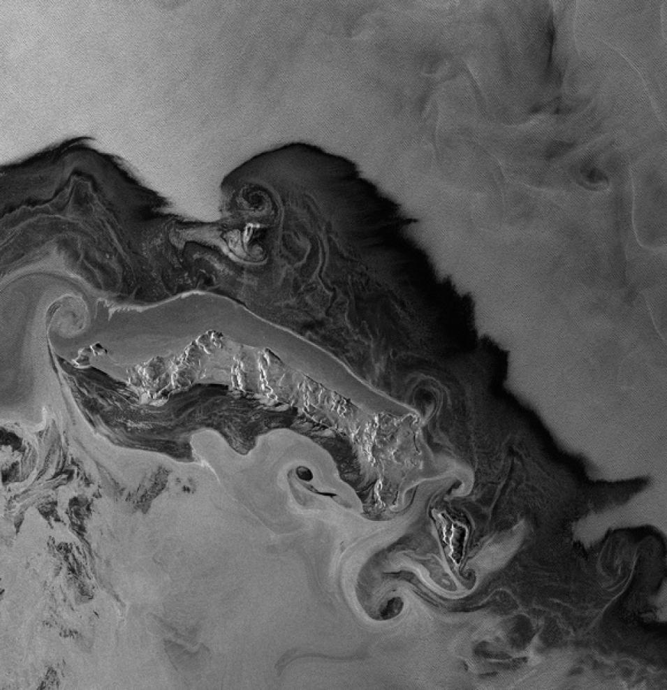 SAR image of the Bearing Sea with black denoting water