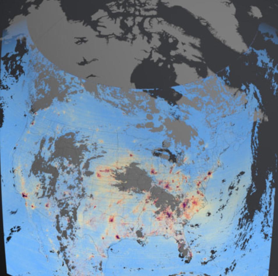 TEMPO image showing nitrogen dioxide levels over North America