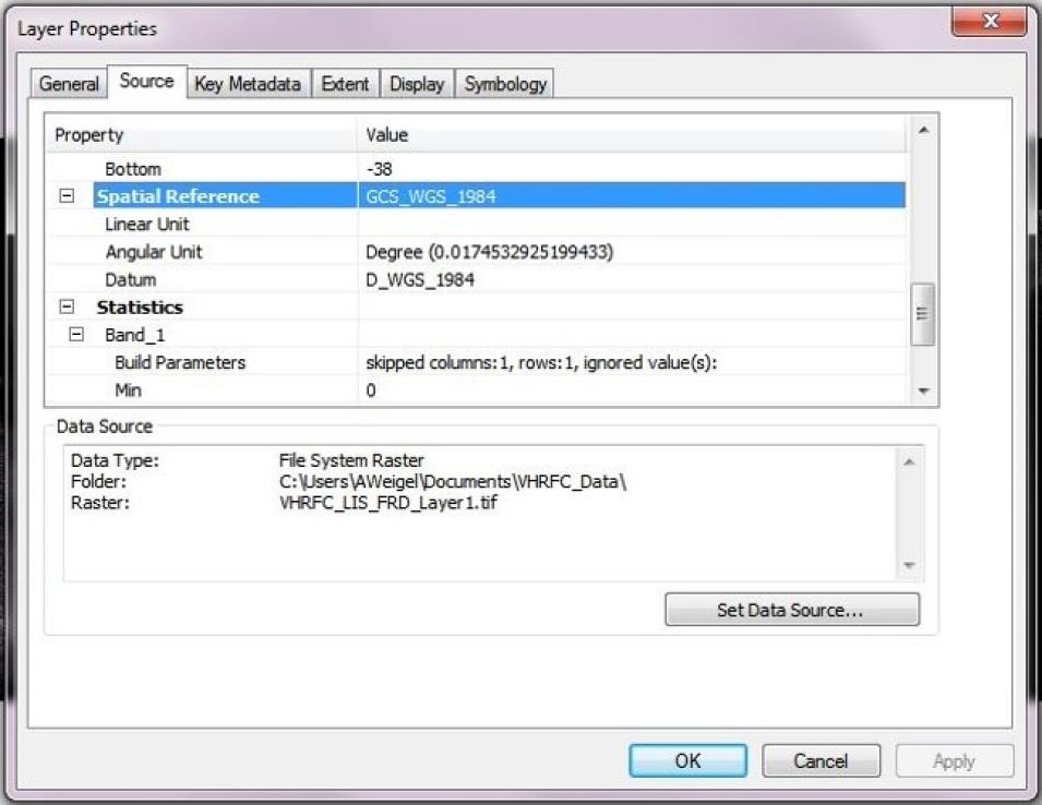 Layer Properties window with the Source tab opened.