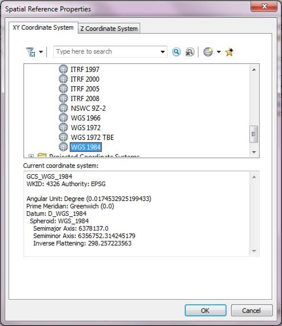 Spatial reference pop up window