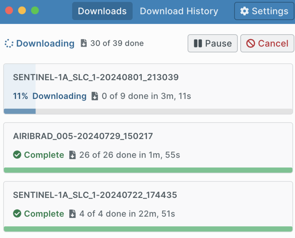 screenshot showing three files being downloaded