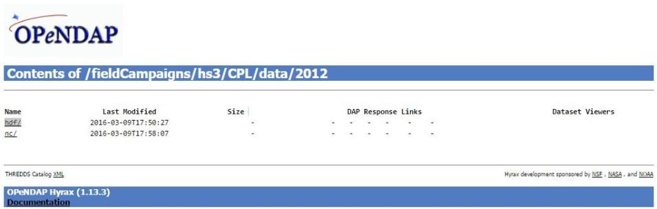 Screenshot of the OPeNDAP data directory