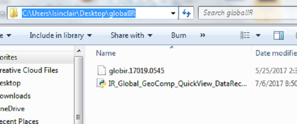 Screenshot of the file folder location