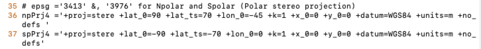 Screenshot of code block showing projections