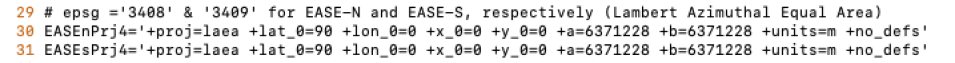 Screenshot of code block of output projection information.