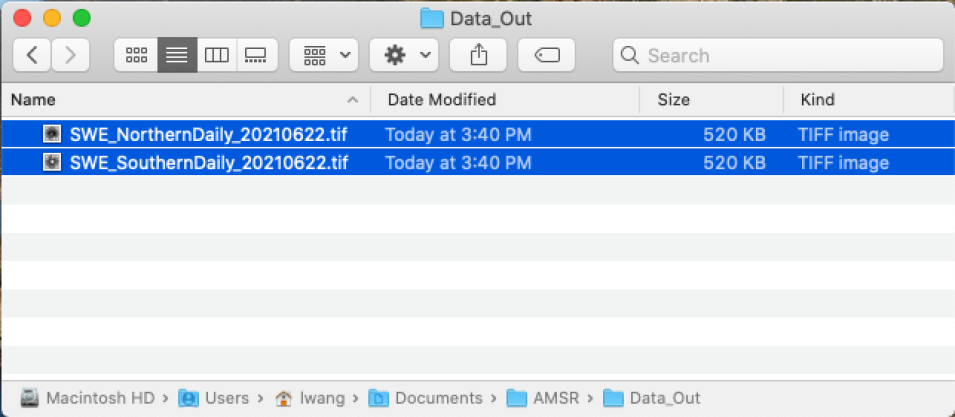 Screenshot of file folder showing file locations.