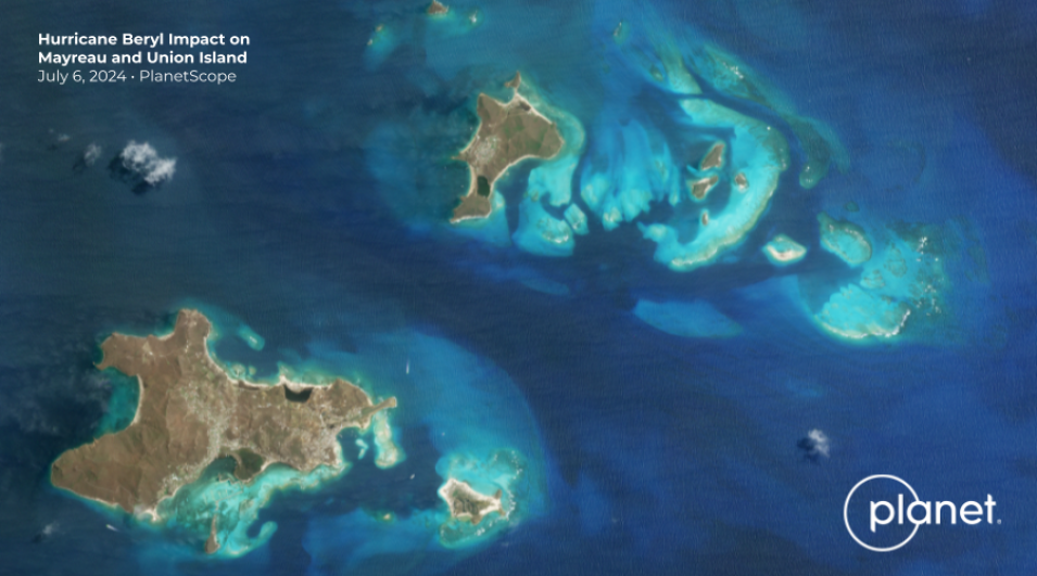 CSDA webinar banner image-Planet image of Hurricane Beryl impacts on Mayreau and Union Island, July  6, 2024, Planetscope