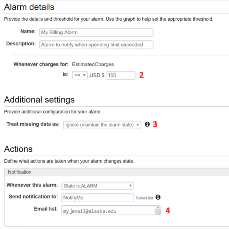 This image shows alarm details, additional settings, and actions.