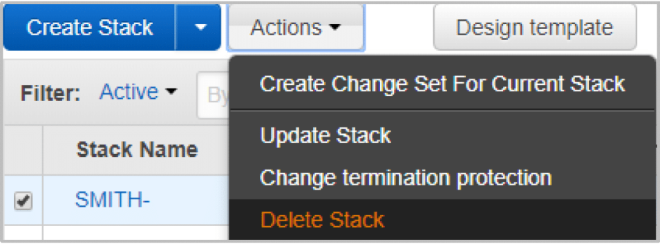 Image showing how to navigate to Delete Stack