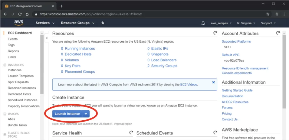 This image shows how to launch Instance 