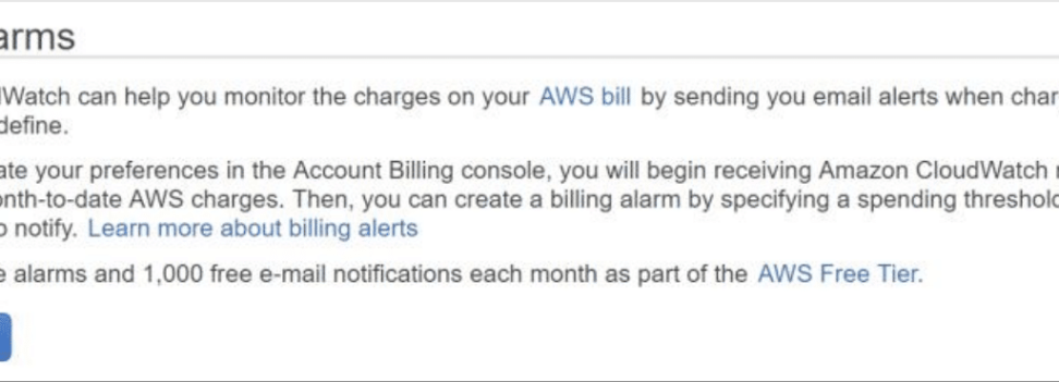 This image shows the Billing Alarms window.