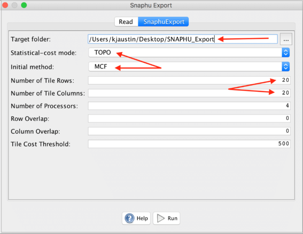 This image shows how to enter folder name, TOPO MCF, and change row and column values to 20.
