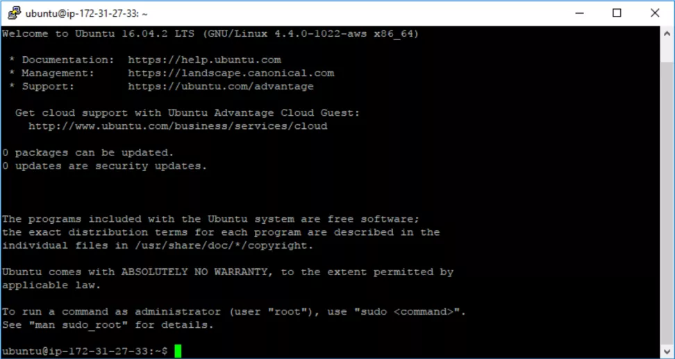 Image shows the window confirming connection to EC2 Instance