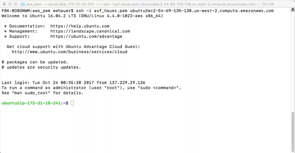 This image shows the confirmation window indicating when you are connected to your EC2 Instance