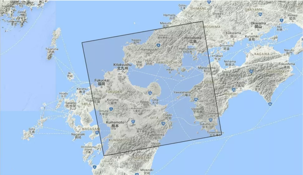 This image shows a map of the Sentinel-1A SAR data Footprint used in this data recipe