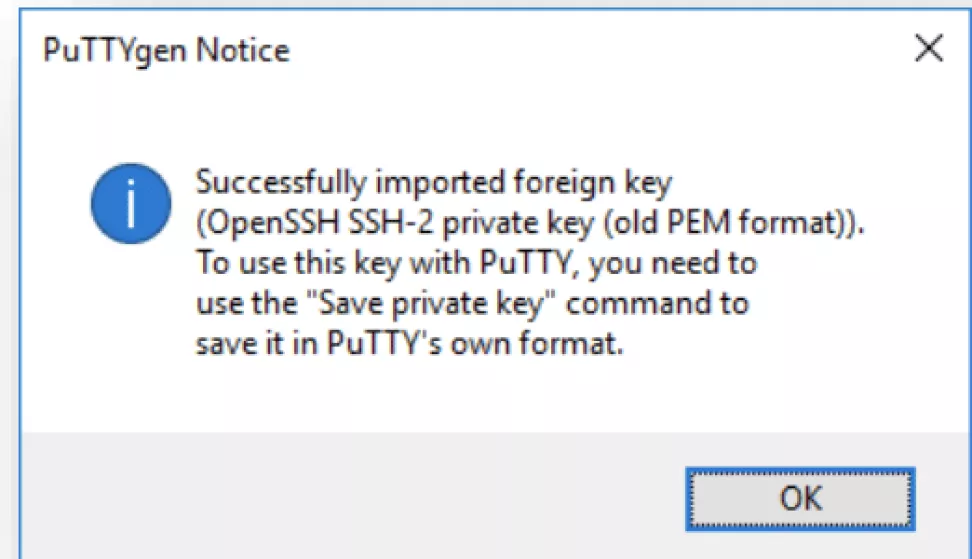 Image shows a screenshot of the PuTTYgen Notice