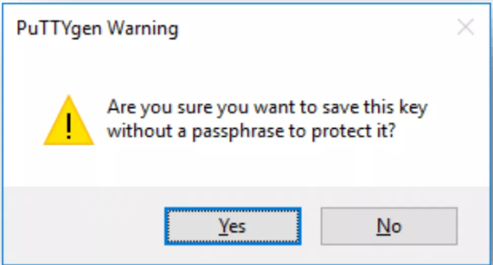 Image shows the PuTTYgen Warning