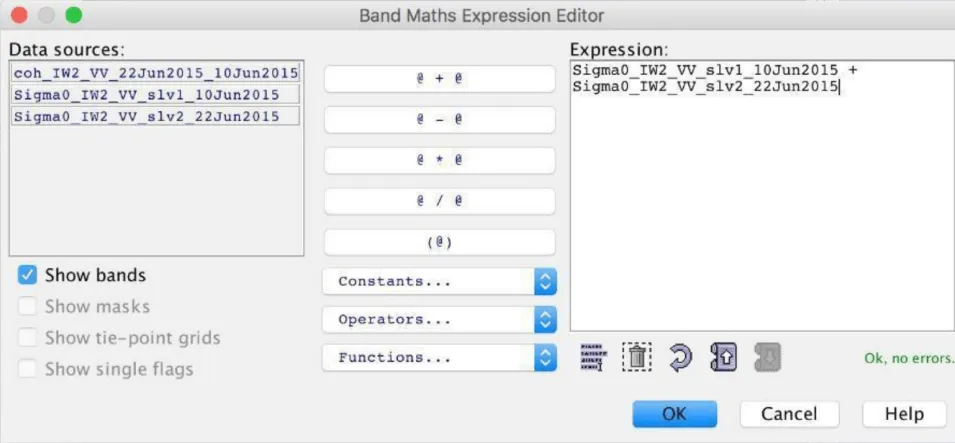 This image shows the Band Maths Expression Editor interface