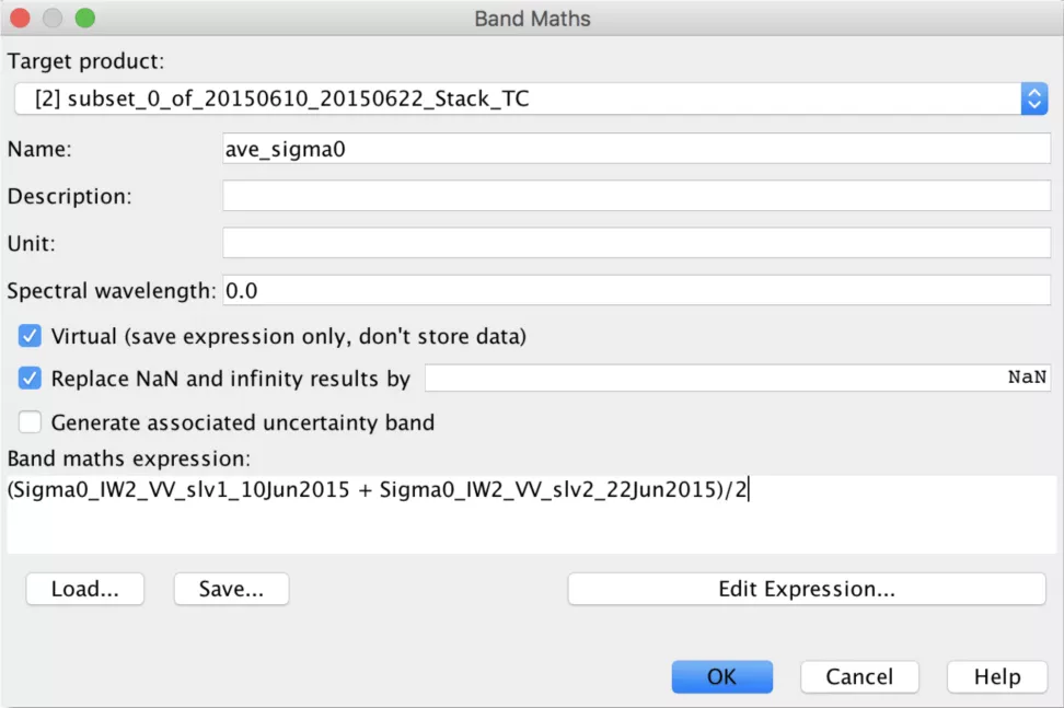 This image shows the Band Maths dialog