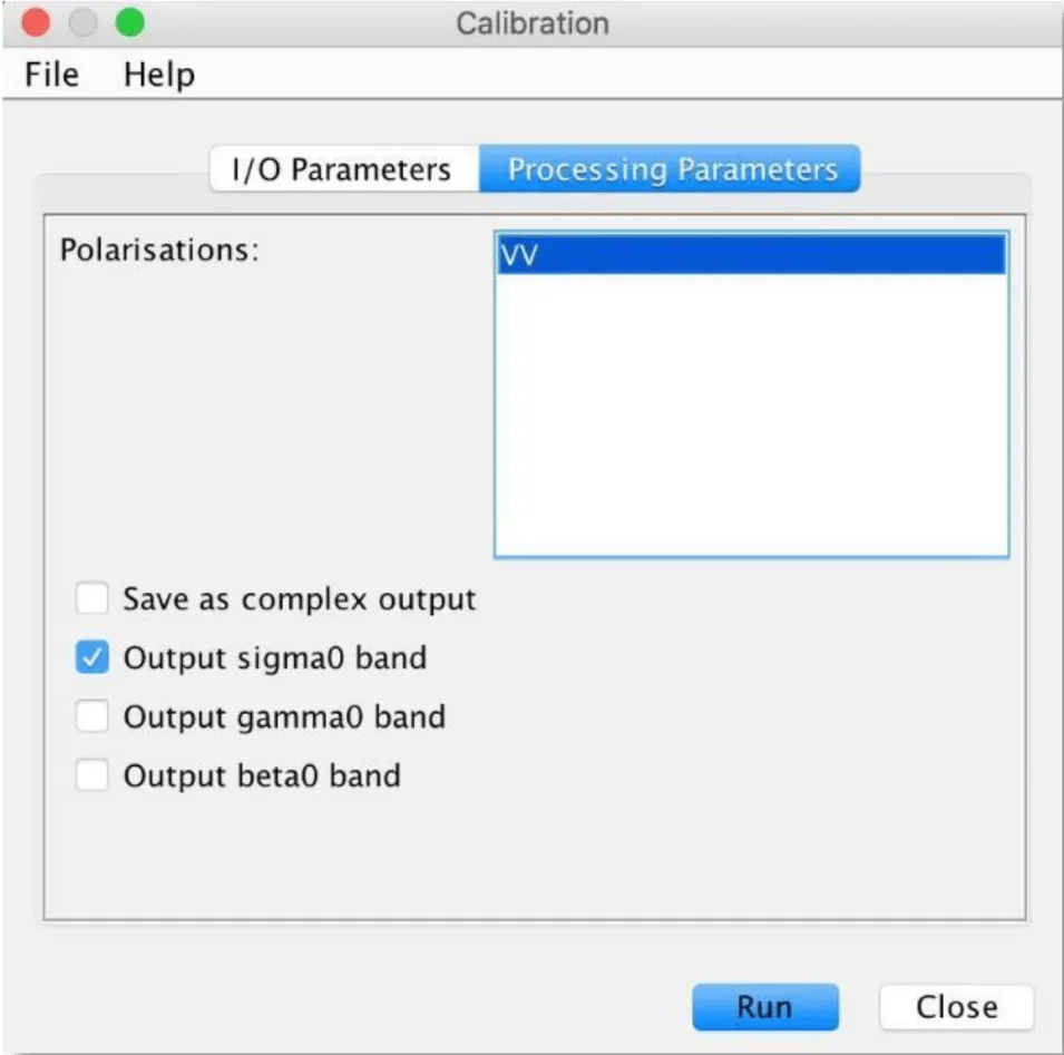 This image shows the Calibration window with the Processing Parameters tab.