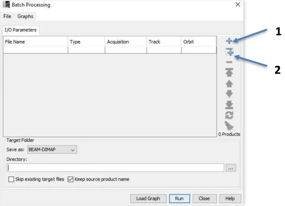 Image shows the Sentinel-1 Toolbox's Batch Processing default window.