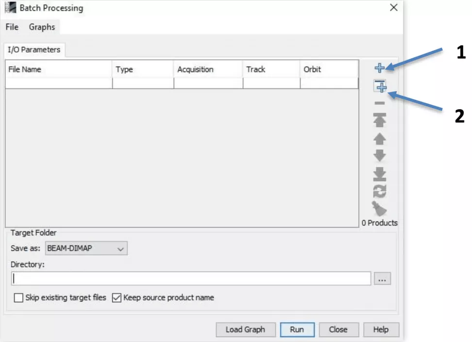 Image shows the Sentinel-1 Toolbox's Batch Processing default window.