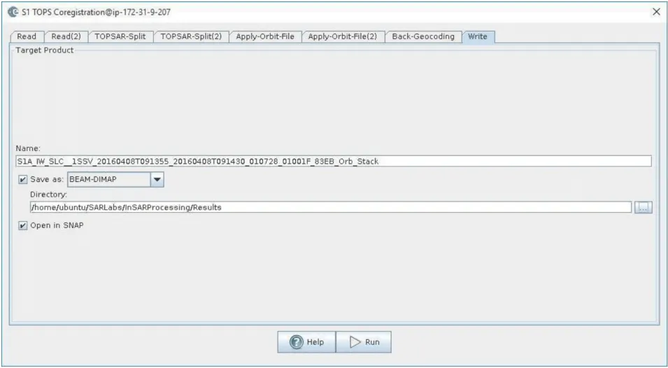 This image shows Sentinel-1 Toolbox Coregistration Interface