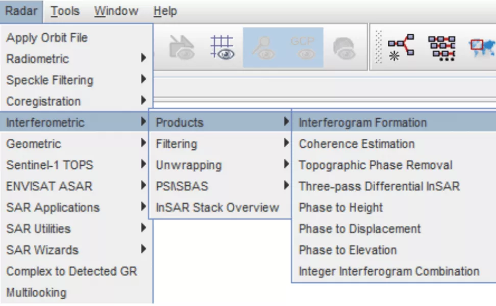 This image shows how to navigate to Interferogram Formation