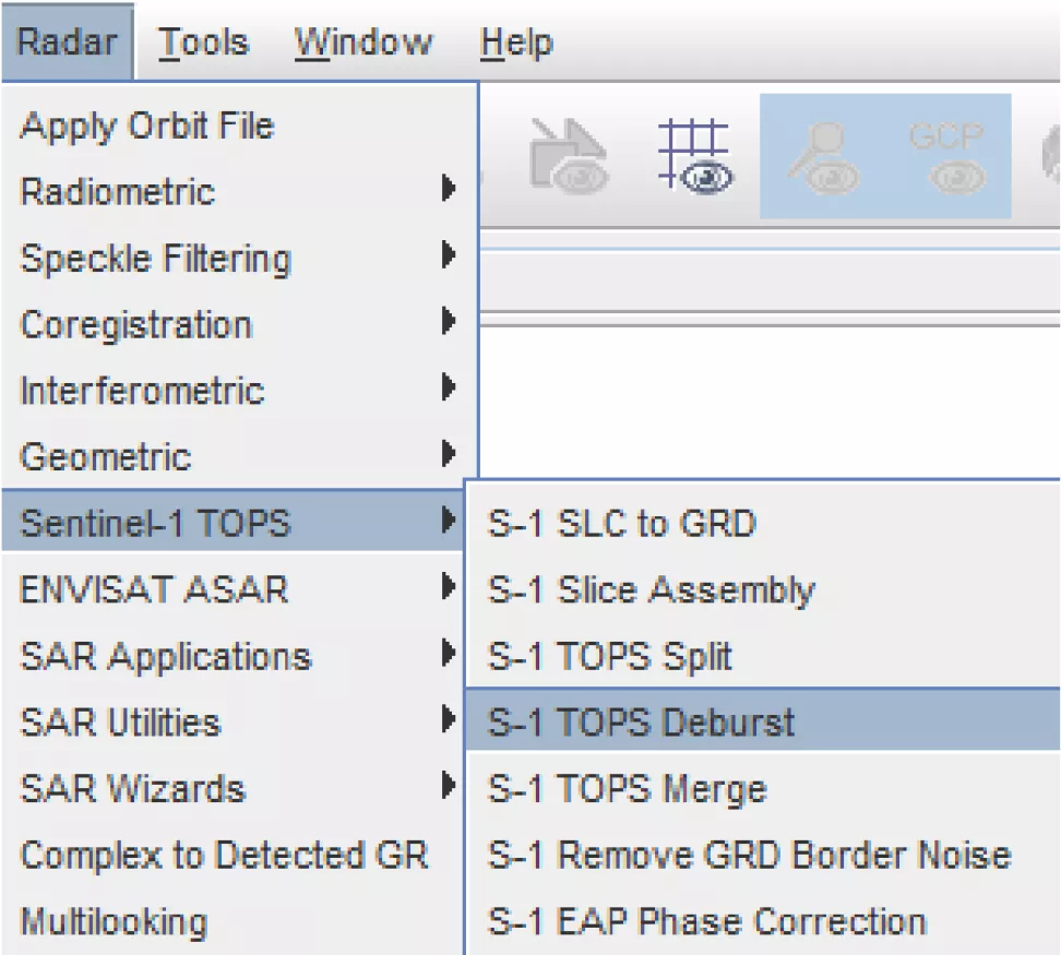 This image shows how to navigate to S-1 TOPS Deburst