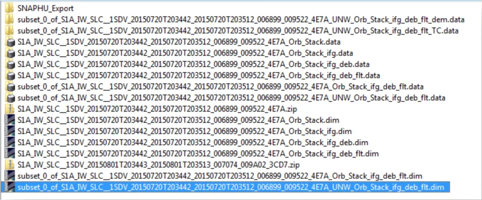 This image shows how to select the file you added "UNW" to your unwrapped interferogram.