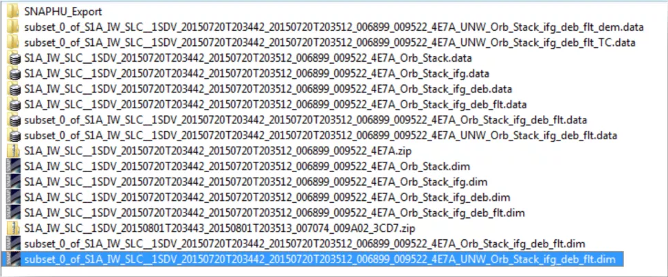 This image shows how to select the file you added "UNW" to your unwrapped interferogram.