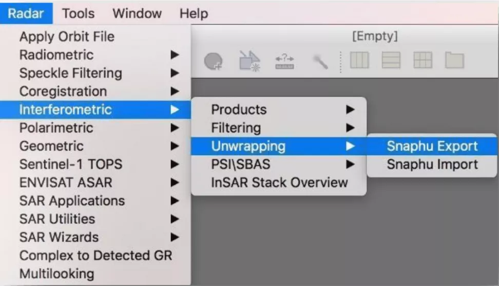 This image shows how to navigate to Snaphu export.