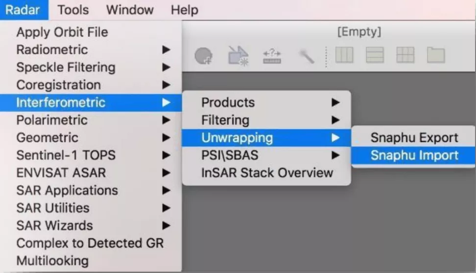 This image shows how to navigate to Snaphu Import.