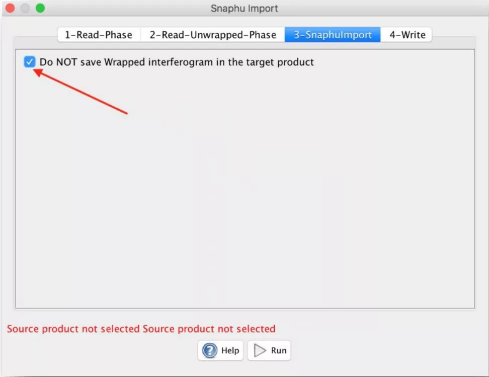 This screenshot shows checking the box, "Do NOT save Wrapped Interferogram in the target product".