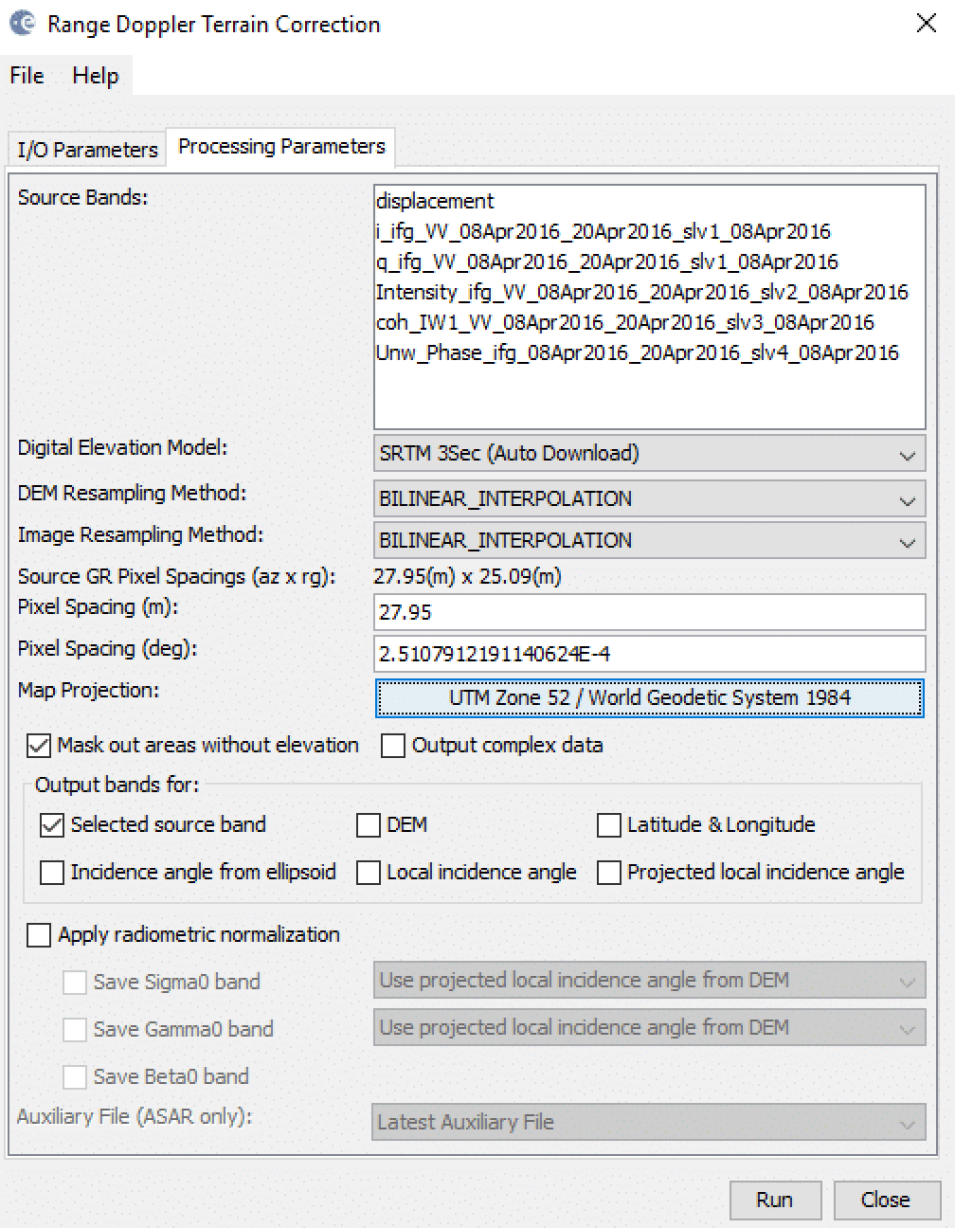 Figure 6: Range Doppler Terrain Correction Processing Parameters.