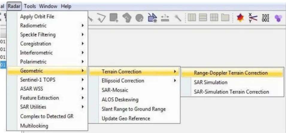 Figure 10 shows the Range-Doppler Terrain Correction in the Radar menu