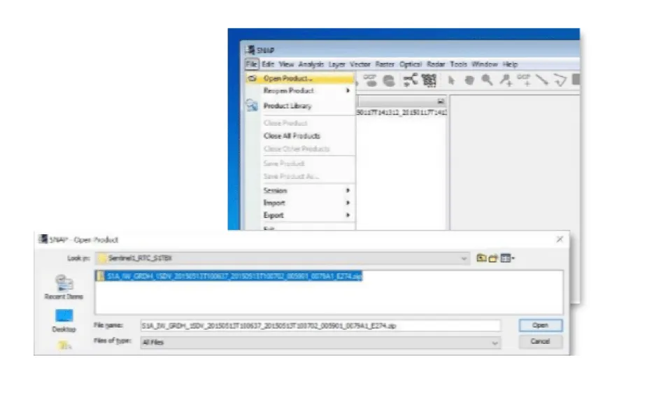 Figure 1: Shows how to open the GRD product .zip file in S1TBX