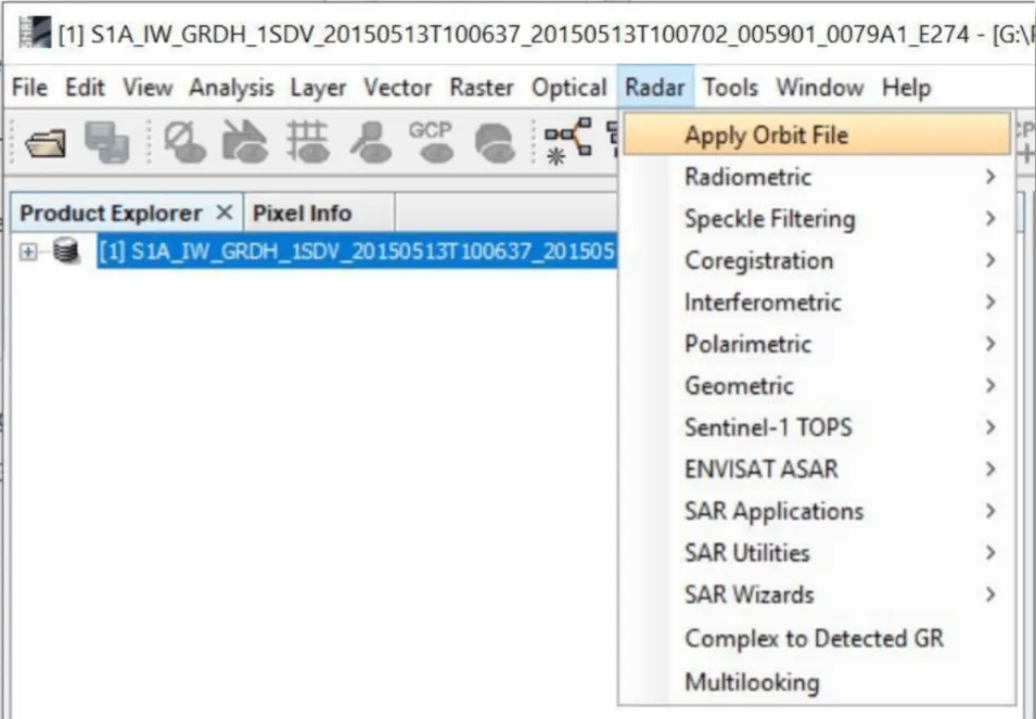 Figure 2 shows how to apply Orbit File in Radar Menu