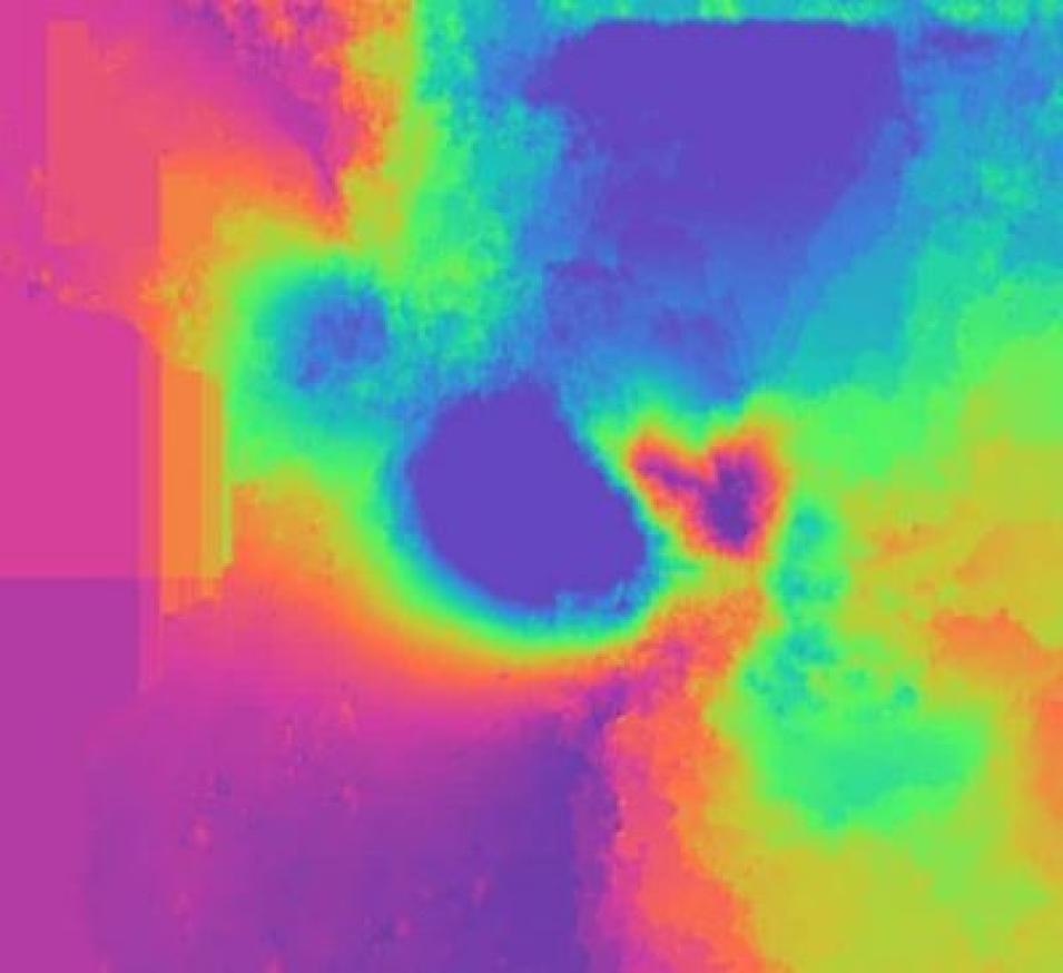 Figure 4: Segment of a snaphu imported unwrapped interferogram (without Terrain Correction). Contains modified Copernicus Sentinel data (2016) processed by ESA.