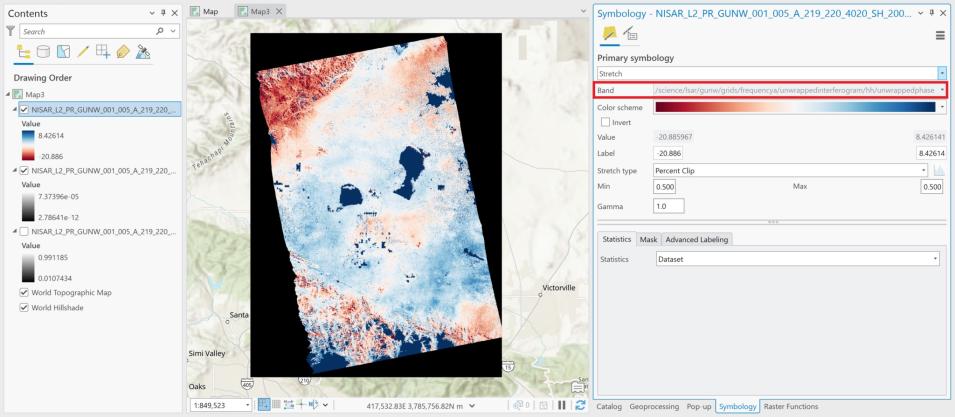 Screenshot of ArcGIS Unwrapped Interferogram Band