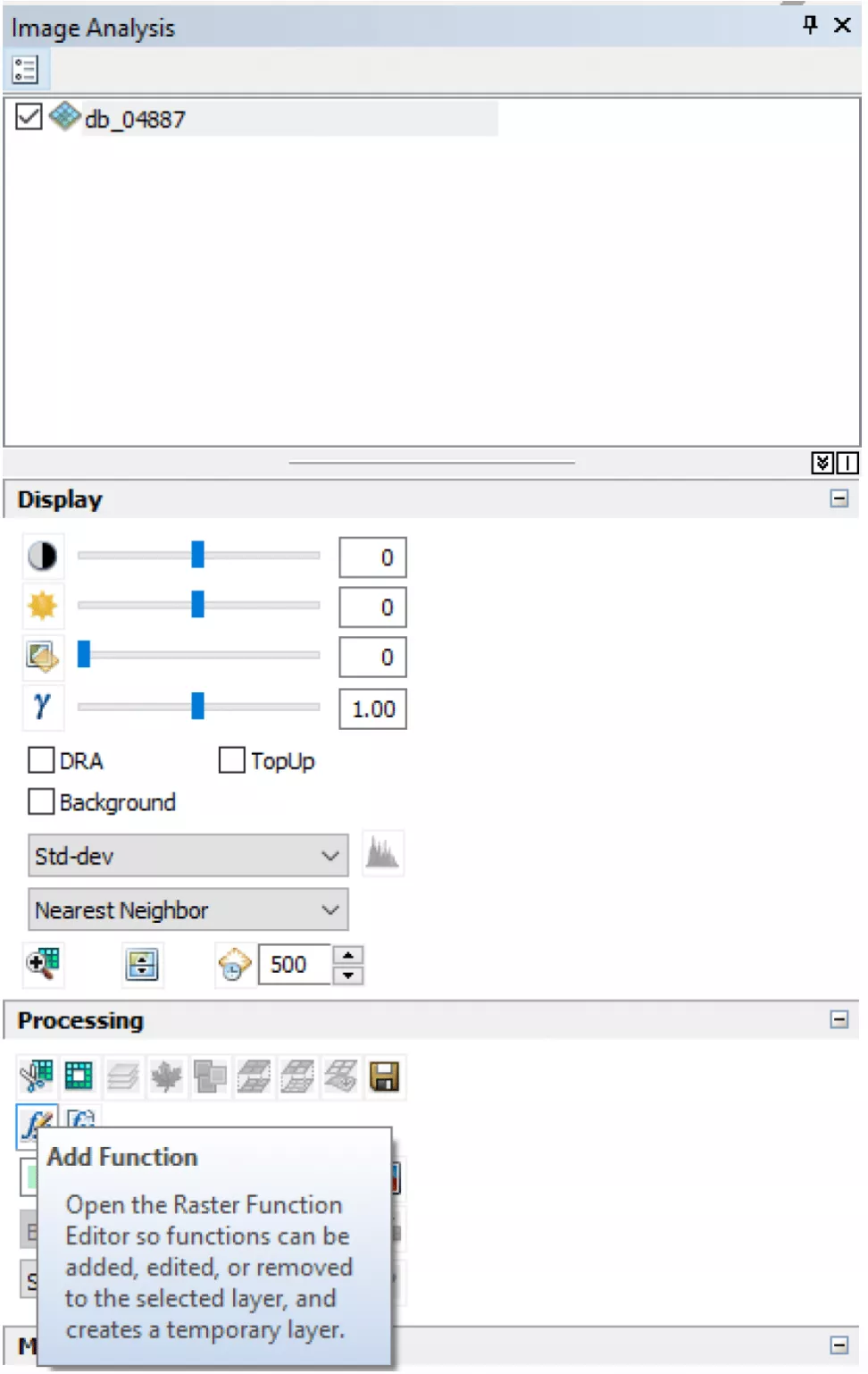 This image shows the location of the Add Function tool in the Image Analysis.